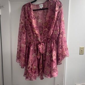 MISA Los Angeles Pink Floral Chiffon Dress